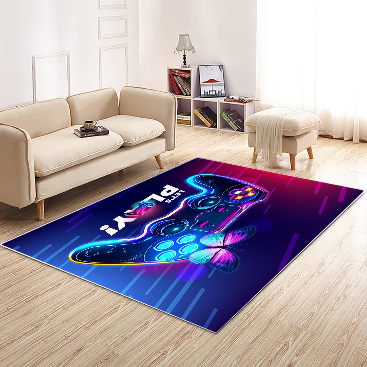 HOSIMA Tapis de manette de jeu, tapis de sol doux, pour chambre à coucher, tapis de sol antidérapant, à poils courts, tapis de sol moelleux lavable (manette de jeu 100 x 150)