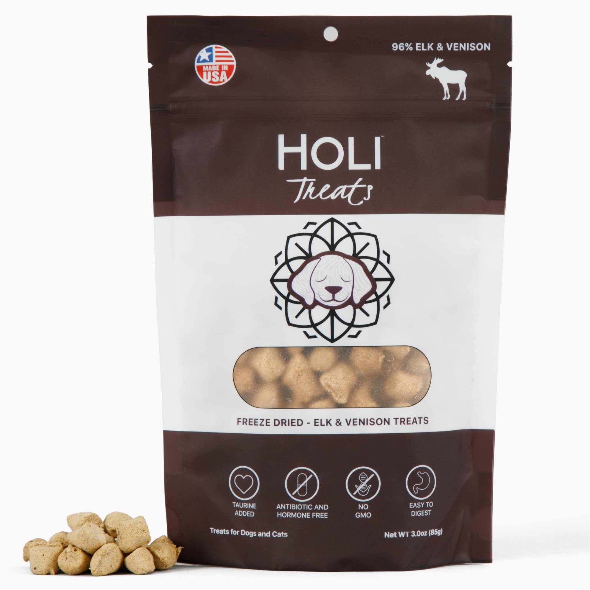 HOLI Elk & Venison Freeze Dried Dog Treats - All Natural and Wild Caught | Vitamin and Mineral Fortified | Made in USA - Human Grade - Grain Free -