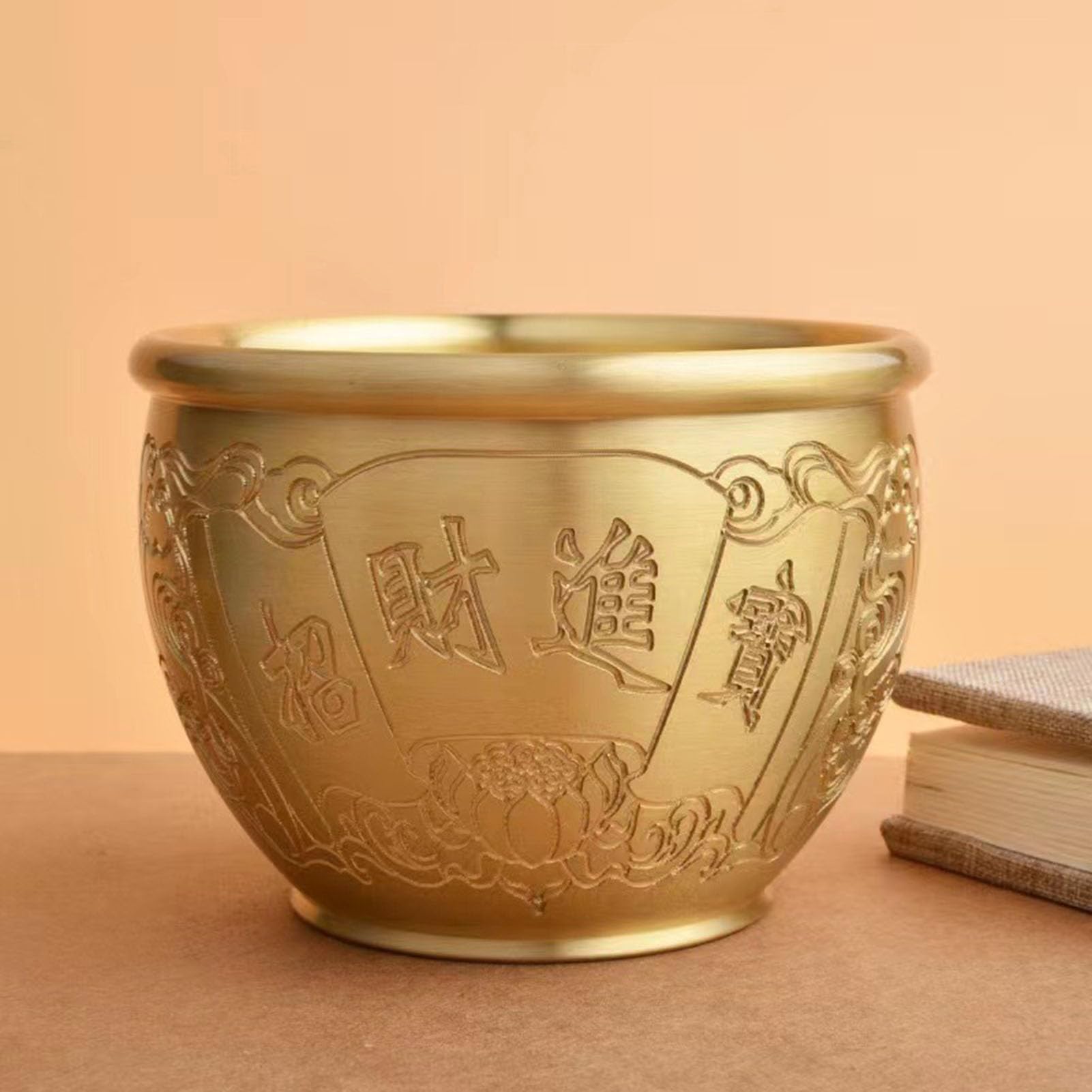 Miska bogactwa Feng Shui, chińska mosiężna misa ze skarbami na szczęście i dobrobyt, złoty róg obfitości miska oferująca sukces w biurze i dekorację wnętrz,B,M