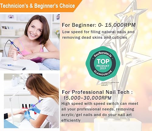 Miniatura 7 de Véfaîî JD700 - Taladro de uñas eléctrico mejorado, brocas de uñas para uñas acrílicas, herramientas profesionales de manicura de 30000 rpm, taladro