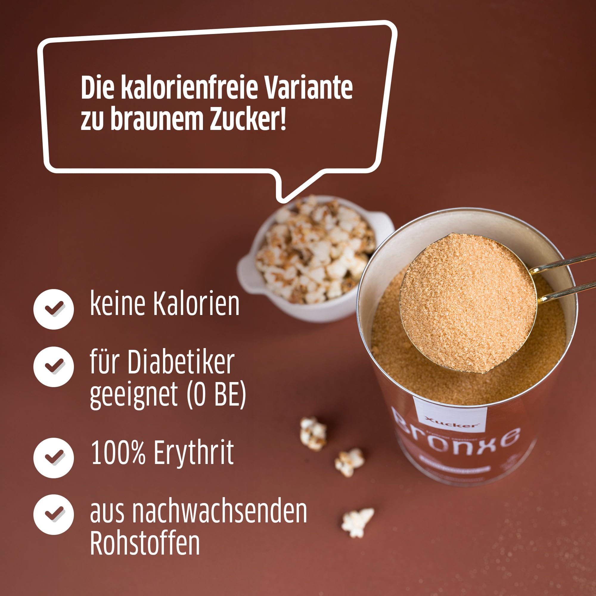 Xucker Bronxe Erythrit 1kg Dose - kalorienfreier brauner Zucker Ersatz als vegane & zahnfreundliche Rohrzucker Alternative I Erythrit ohne Stevia I zuckerfreie Süße