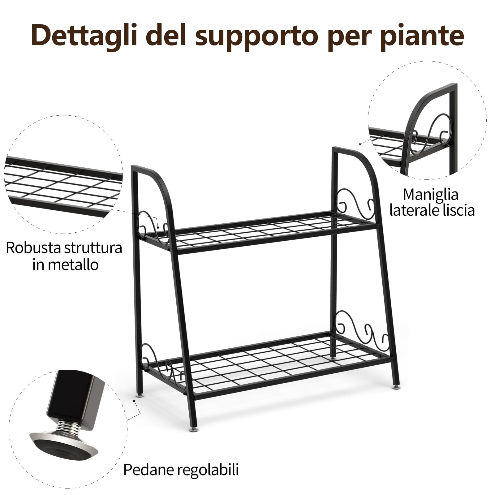 COSTWAY Scaffale Portafiori a 2 Ripiani in Metallo da Esterno e Interno | Scaffale Porta Piante e Vasi a Scala, per Balcone, Soggiorno e Giardino, 63 x 30,5 x 61,5 cm