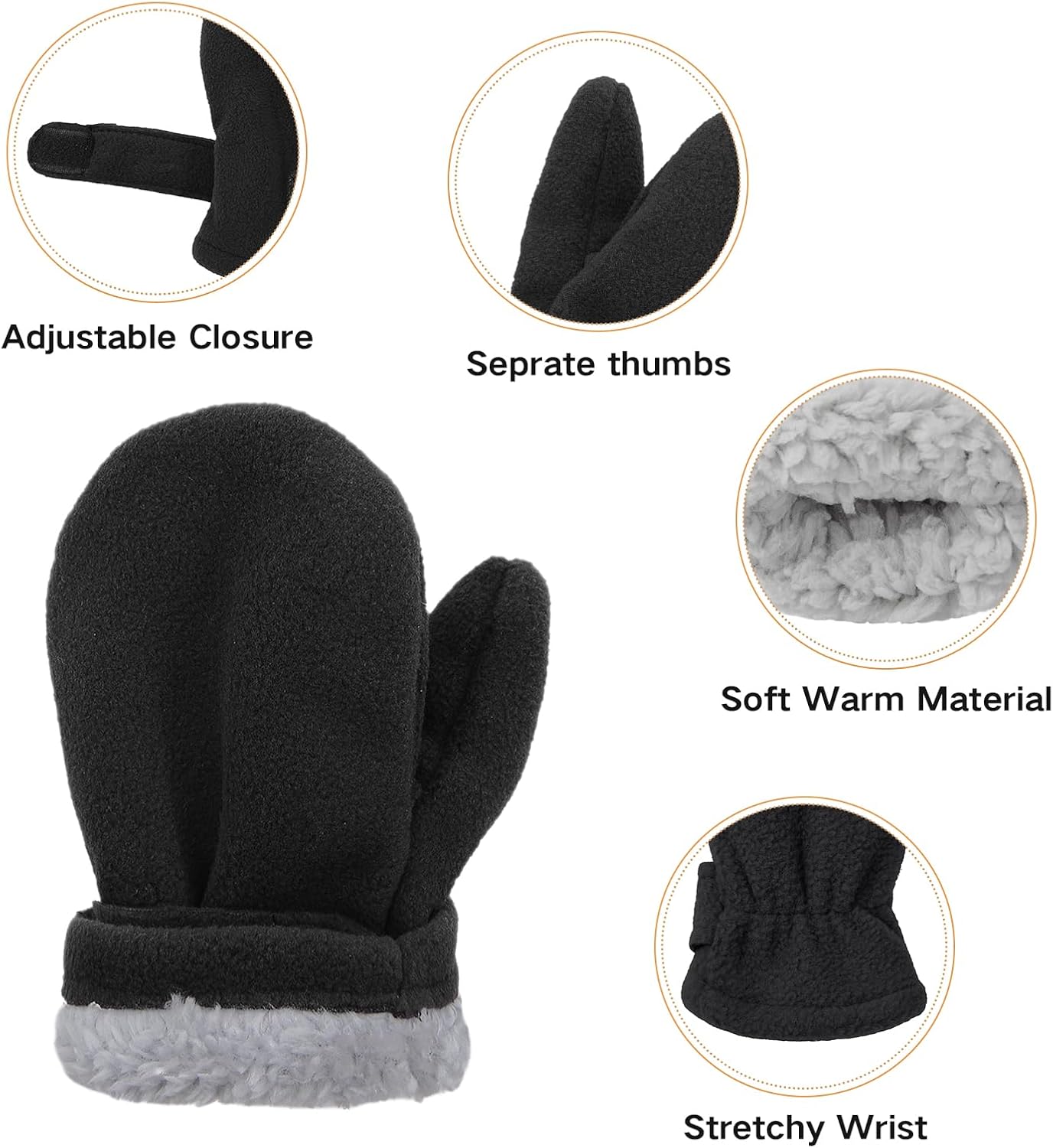 American Trends Toddler Mittens 3 Pairs Toddler Snow Gloves Warm Fleece Kids Winter Gloves for Baby Boys Girls - Image 3