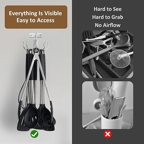 Miniatura 4 de ZEDODIER Soporte para utensilios de cocina, ganchos de cocina giratorios de 360 para colgar utensilios, estante de utensilios de metal resistente
