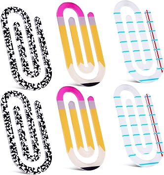 6 Pcs Jumbo Teacher Acrylic Paper Clips,3.94x1.89,Clear Acrylic Jumbo Clips for Office/Schoo Giant As Bookmarks Xmas, Back to School Winter Holiday Gifts for Teacher Book Lovers