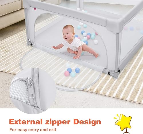 Miniatura 4 de Costzon Corralito para bebés, extra grande con 50 bolas oceánicas, puertas de seguridad para bebés con ventosas antideslizantes, vallas para niños