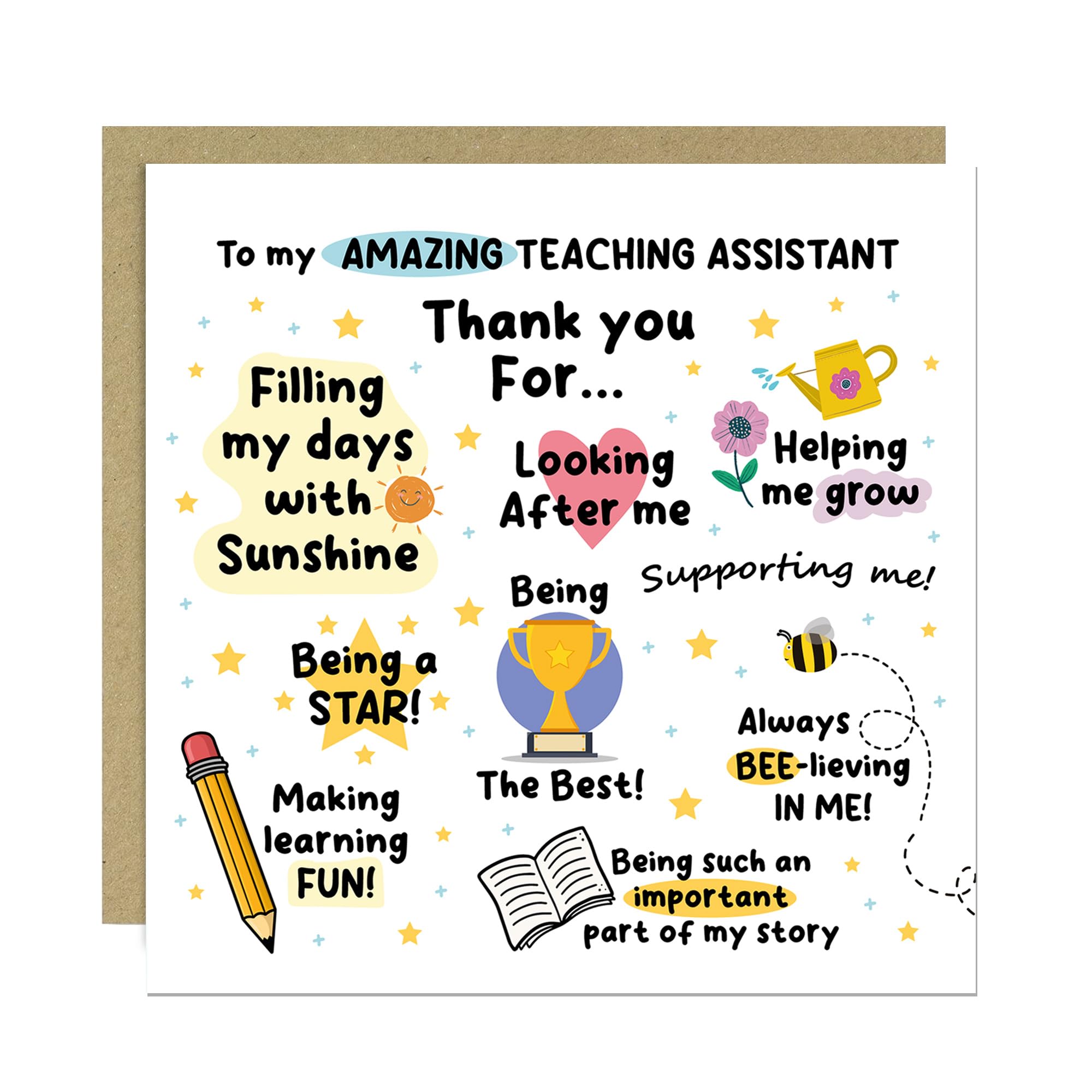 RED OCEAN Thank You Card For Teaching Assistant, Card For Him Her, Appreciation, Thank You Teacher Women Men, Leaving School Nursery, Cute Teacher With Envelope