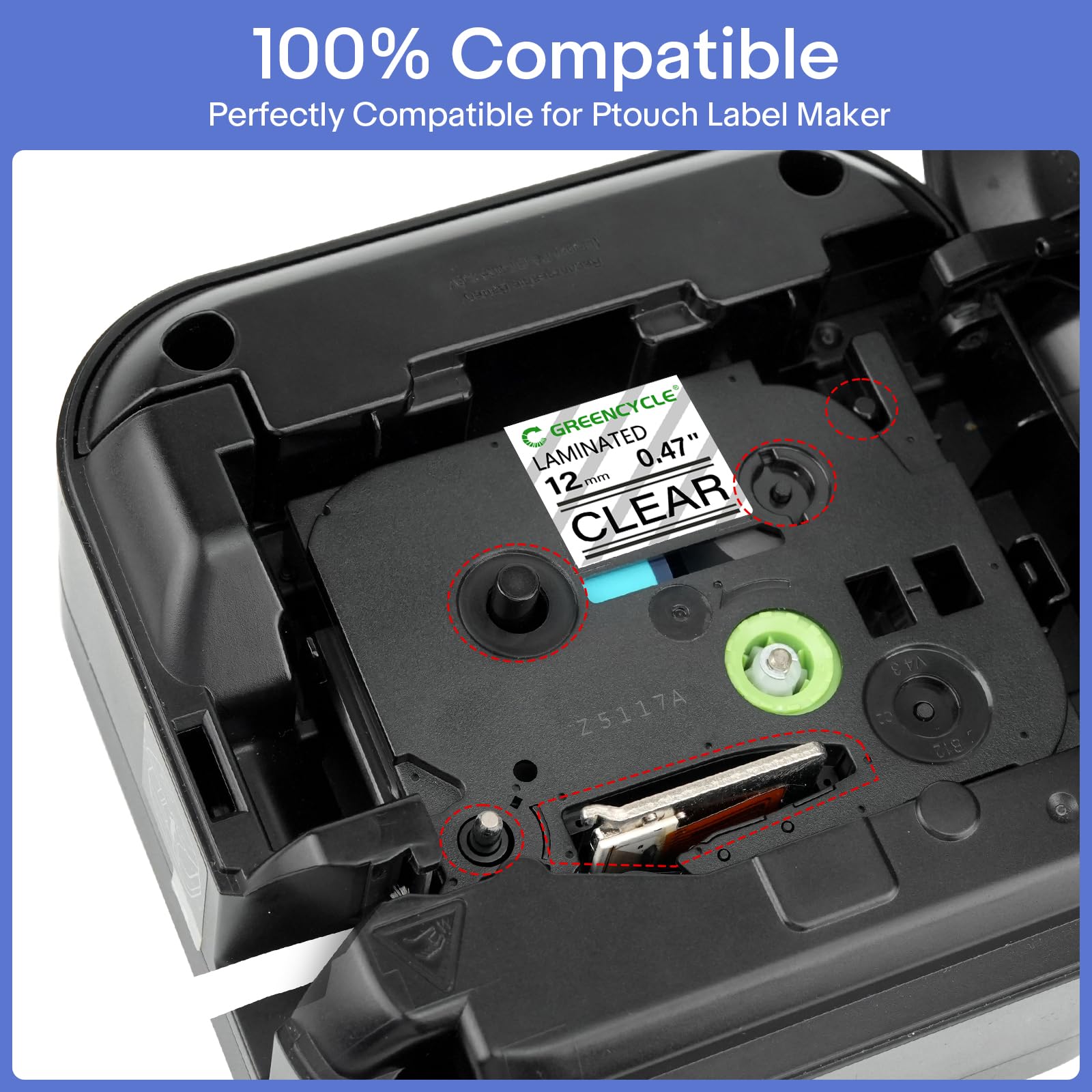 GREENCYCLE Confezione da 10 nastri laminati per etichette Ptouch TZe-131 TZ-334 cm 12 mm 0,47 pollici nero su trasparente utilizzati in etichettatrici Ptouch PTD210 PT-D200 PTD600 D400 PTH110