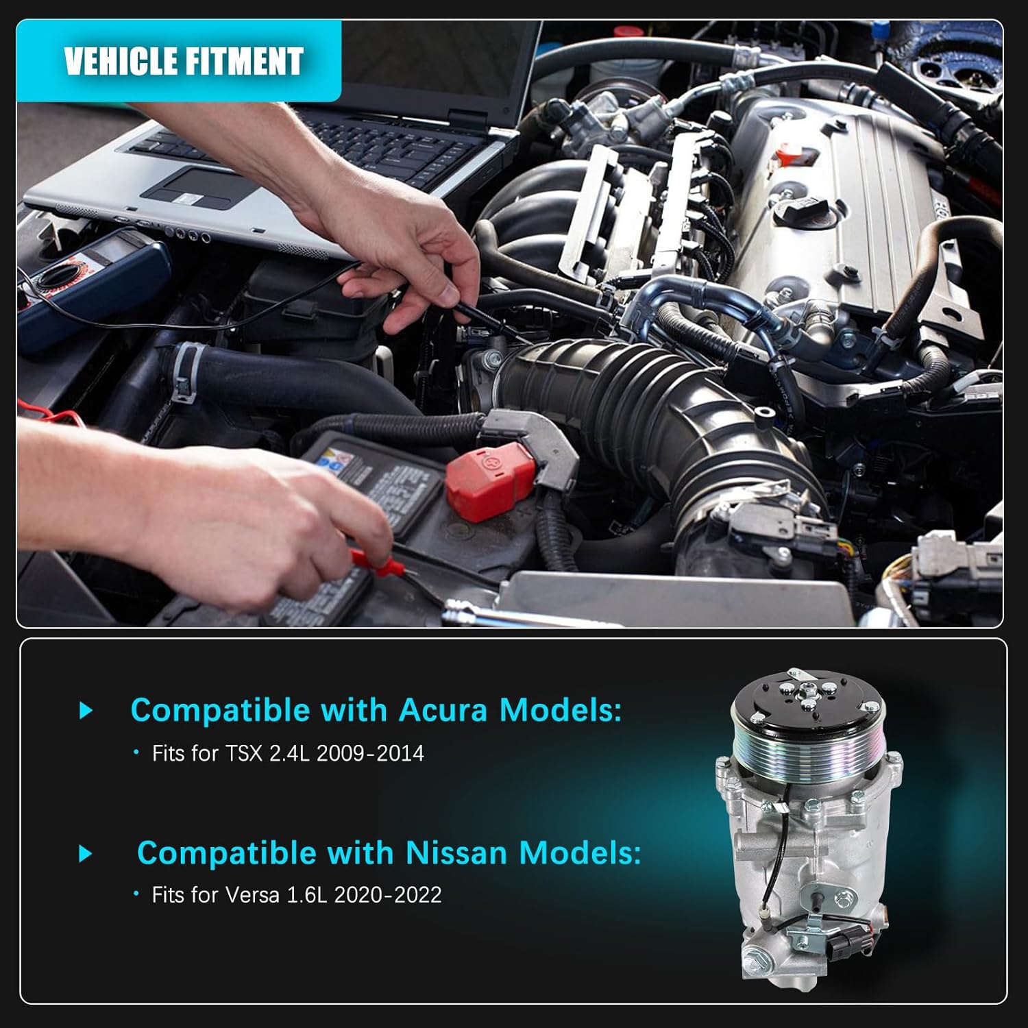 AC Compressor with Clutch for Acura TSX 2.4L 2009 2010 2011 2012 2013 2014 Nissan Versa 1.6L 2020 2021 2022 Air Conditioning Compressor OE#138810RL5A02 38900RL5A03 57889 58889 5512931