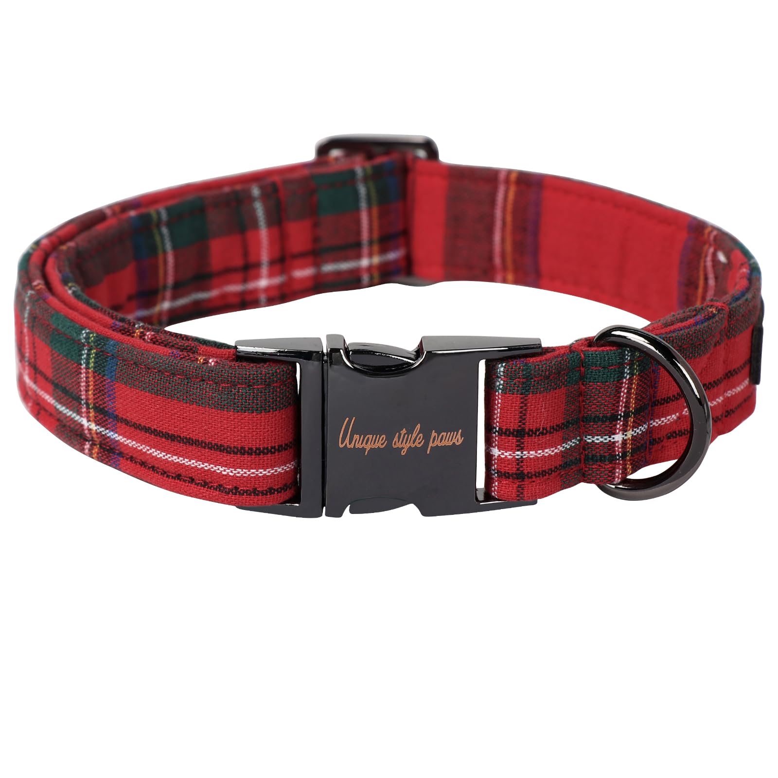 Unique style paws Dog Collar Metal Buckle Puppy Collar for Winter Christmas Red Plaid for Small Medium Large Boys Girls Dogs