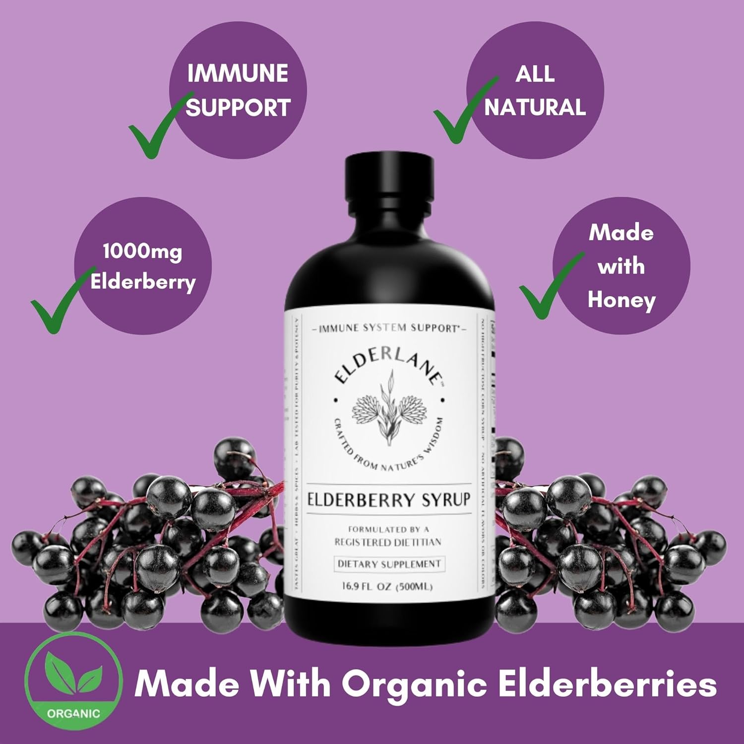 Elderlane Elderberry Syrup Elderberry Shots - Immune Support Supplement for Kids & Adults - Immune Boosters - Natural Immunity Booster - Made with Honey & Elderberries - Gluten-Free - 16.9 Fl Oz - Image 4