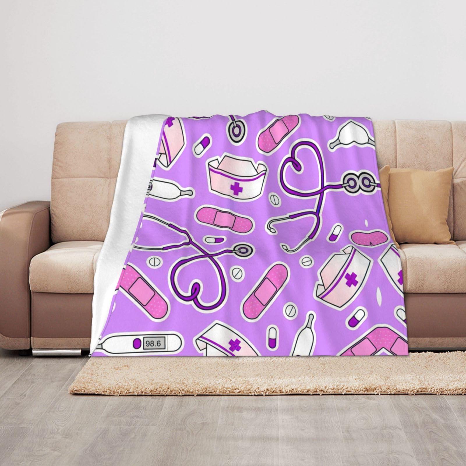 Cadeau infirmière couverture violette plaid de voyage doux 127 x 101 cm pour soignante