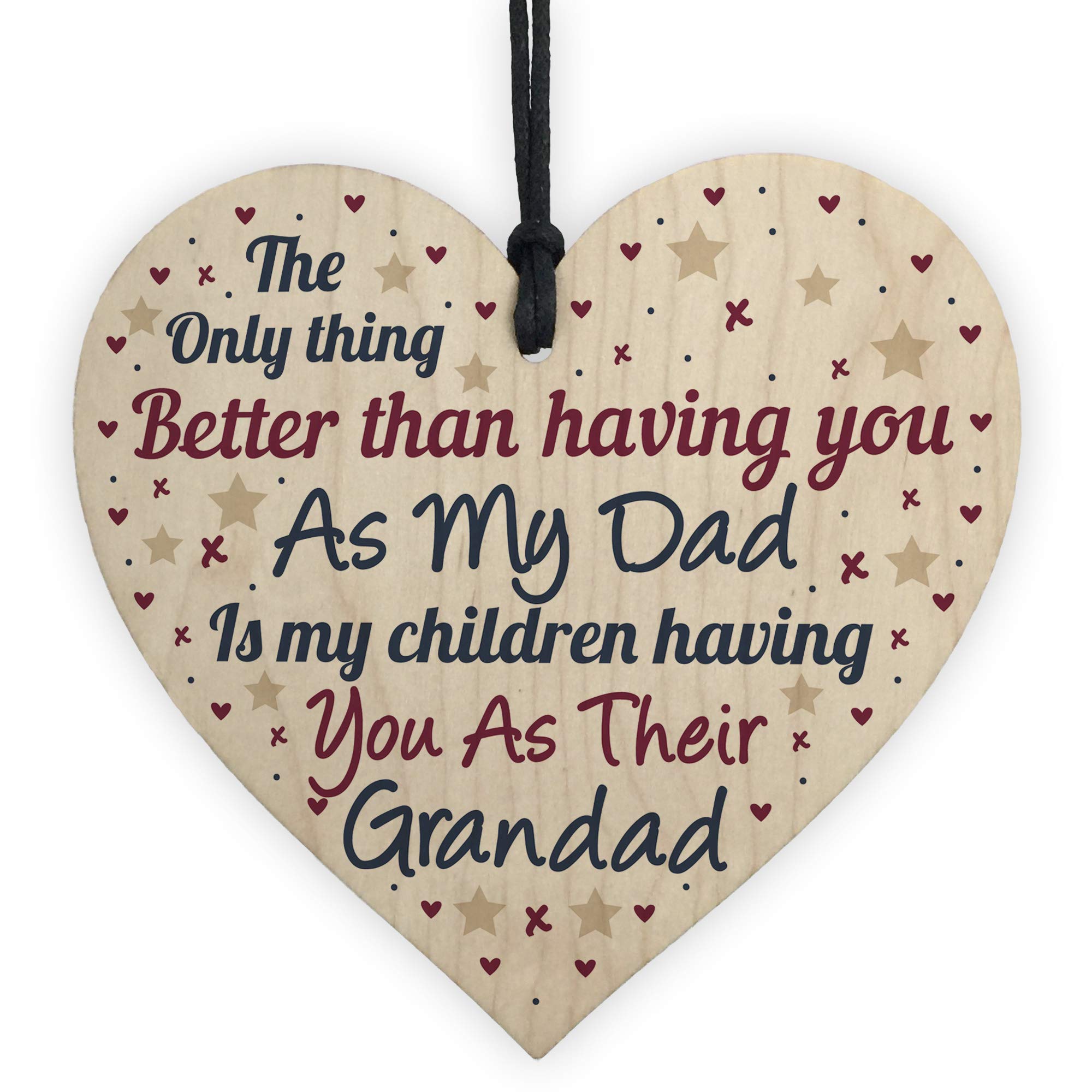 Red Ocean Father's Day Gift For Dad Grandad Gift From Granddaughter Grandson Thank You Keepsake Wooden Heart Gift