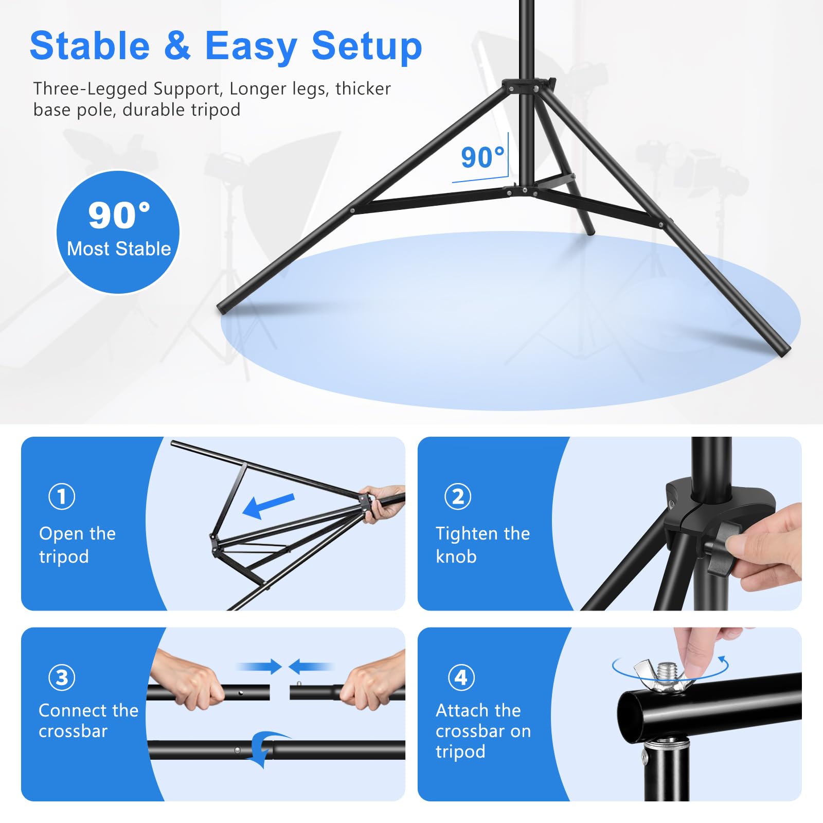 Kit de soporte de fondo de fotografía de 3 x 3 m, soporte de fondo ajustable, sistema de soporte de telón de fondo, soporte resistente para sesión de fotos de estudio, retratos, fiestas de boda