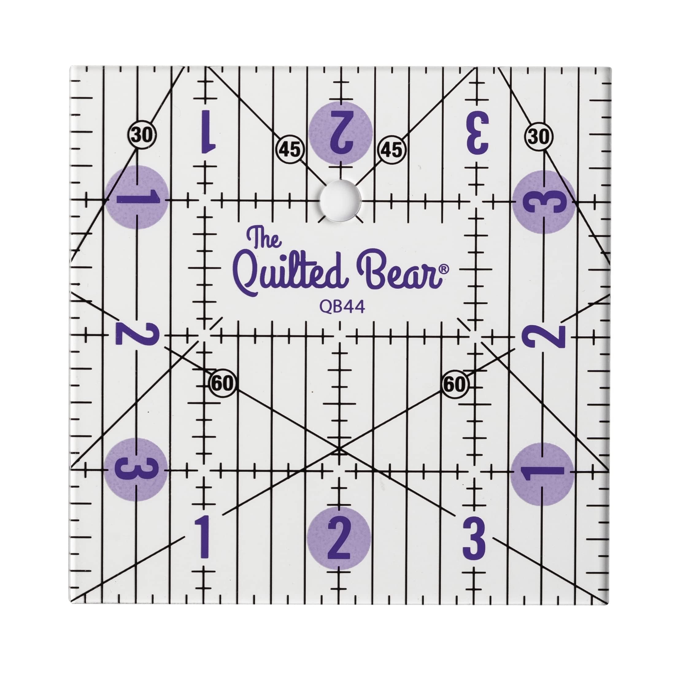 The Quilted Bear Transparent Quilting Rulers - Acrylic Non-Slip Quilting & Sewing Ruler With Precise Black Lines & 30, 45 & 60 Degree Angles - Essential Tool For Perfect Sewing Results (4" X 4")