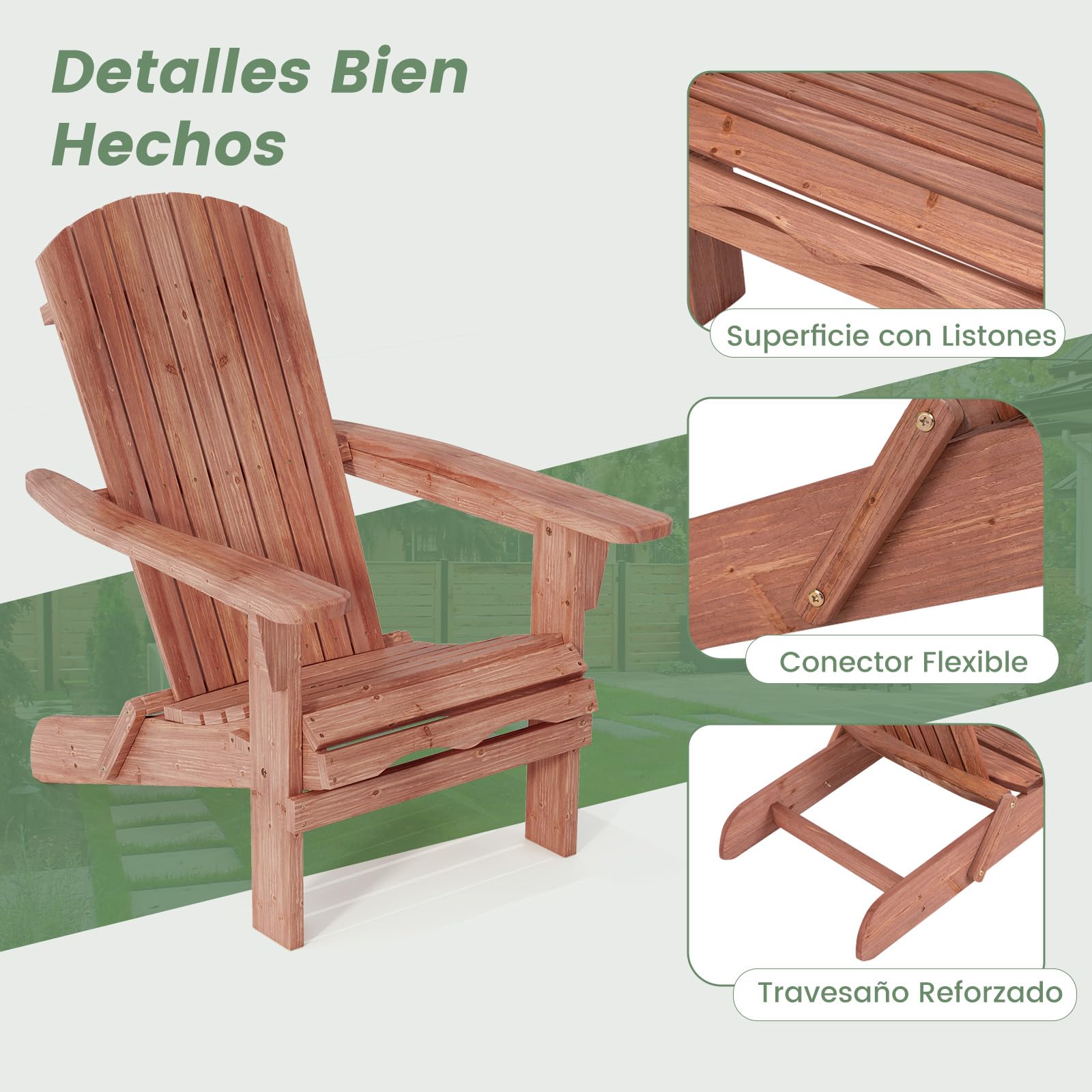 GIANTEX Juego de 1/2 Sillas Adirondack Plegables, Tumbona de Exterior con Estructura de Madera de Abeto, Respaldo Alto y Reposabrazos, Carga hasta 180 kg, Sillas para Patio, Jardín (1, Natural)