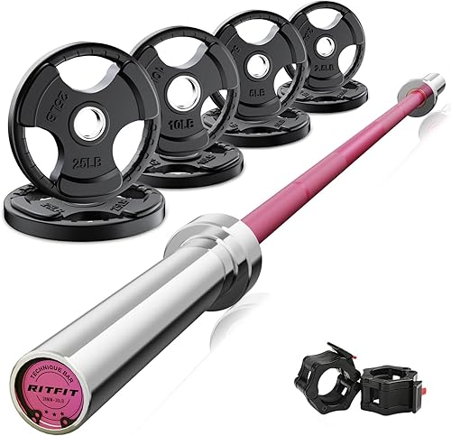 Miniatura 31 de RitFit Barbell Weight Set - 4/6FT Olympic Barbell with Weight Plates (55-115LB Total) - Weightlifting Equipment for Squats, Curls, Deadlifts,