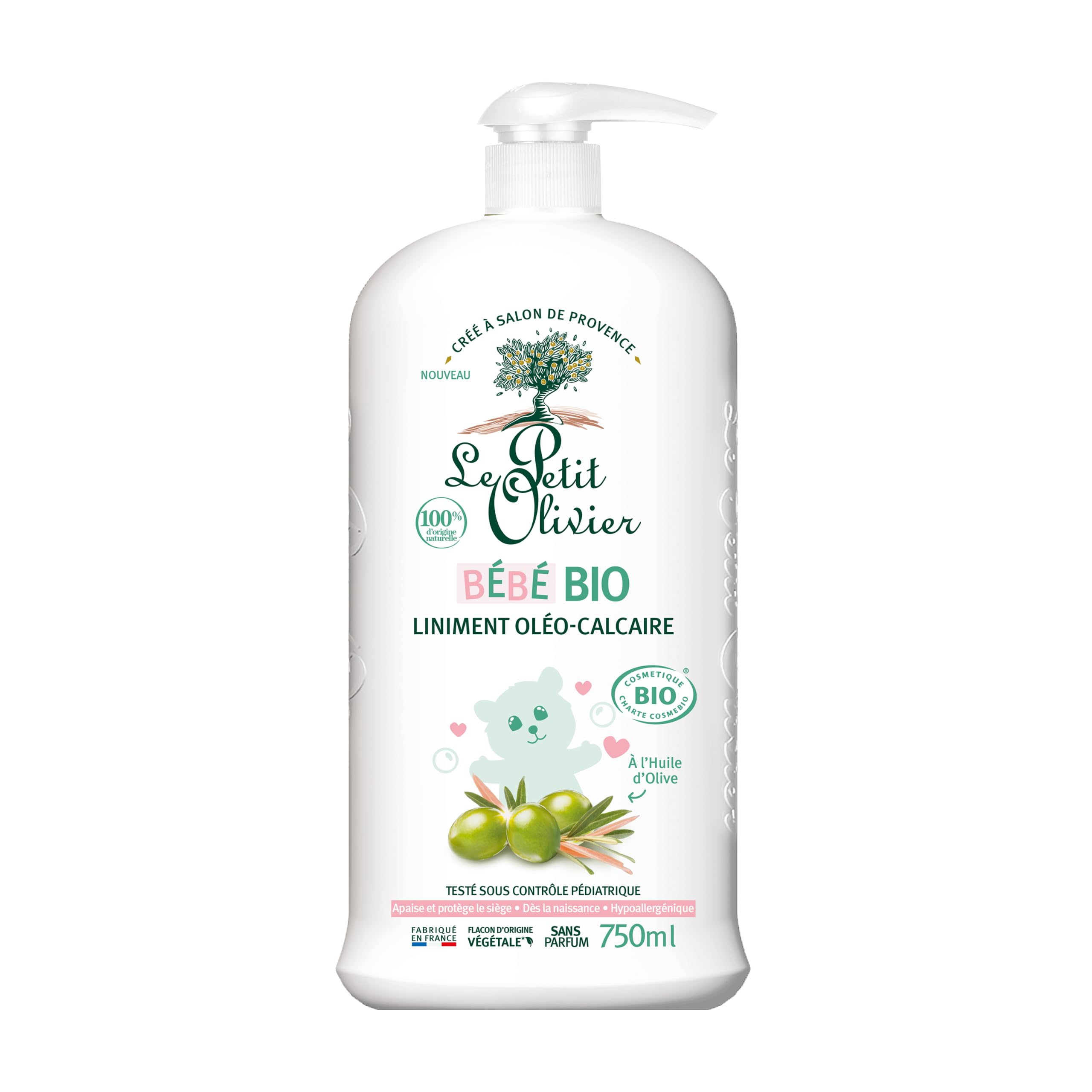 THE PETIT OLIVIER - Organiczna mazura oleowo-wapienna - Od urodzenia - Delikatnie oczyszcza pośladki dziecka - certyfikat organiczny - 100% naturalnego pochodzenia - testowany pod kontrolą