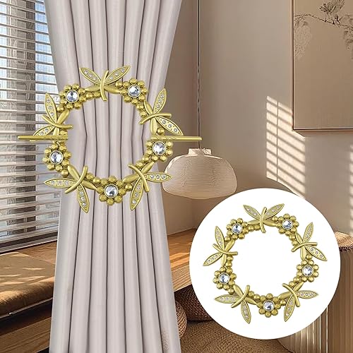 Miniatura 10 de Juego de 2 alzapaños redondos dorados para cortinas, clips de plástico para cortinas, abrazaderas de cristal para decoración de ventanas del hogar,
