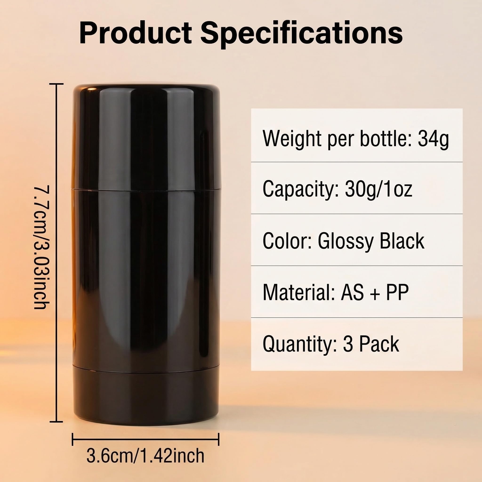 VASANA 3 recipientes de desodorante redondos vacíos, botellas recargables, tubos de bálsamo labial 30 g, cosméticos, protector solar