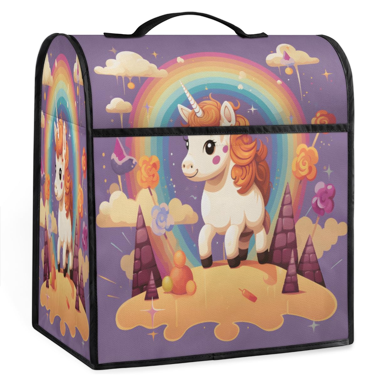 Coffee Maker Cover Unicorn Rainbow Cute Kitchen Appliance Covers Small Appliance Covers Blender Cover Juicer Cover Dust Covers for Kitchen Appliances with Top Handle and Pockets,Washable,B811