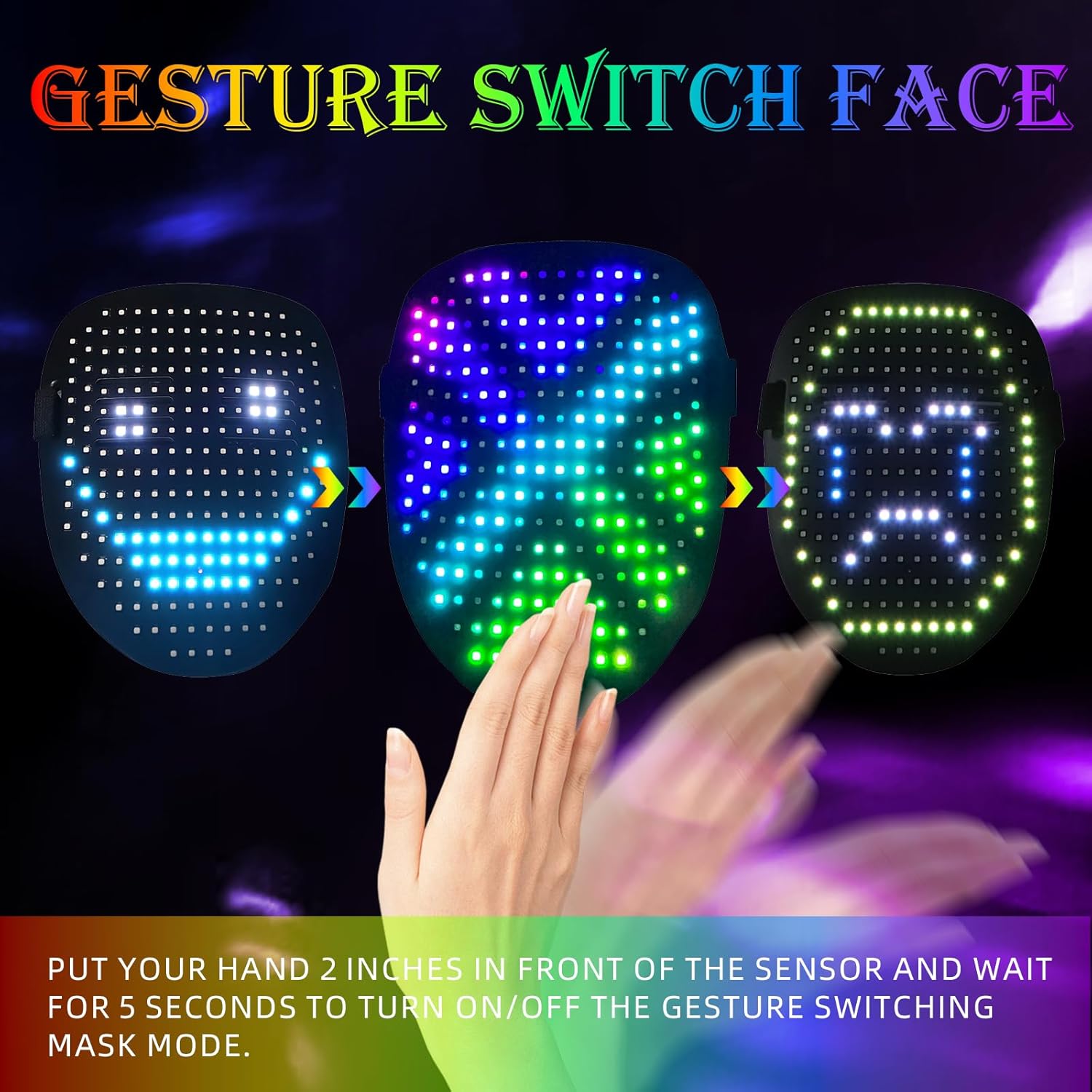Titosha Light Up Mask Halloween Face Transforming with Gesture Sensing, LED Mask for Kids Cosplay Costume - Image 3