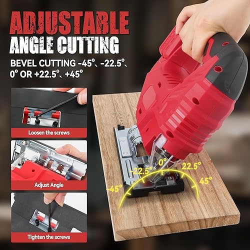 Miniatura 5 de Sierra de calar inalámbrica sin escobillas para batería Milw-aukee de 18 V (solo herramienta), 5 velocidades variables de hasta 2700 RPM, luz LED,