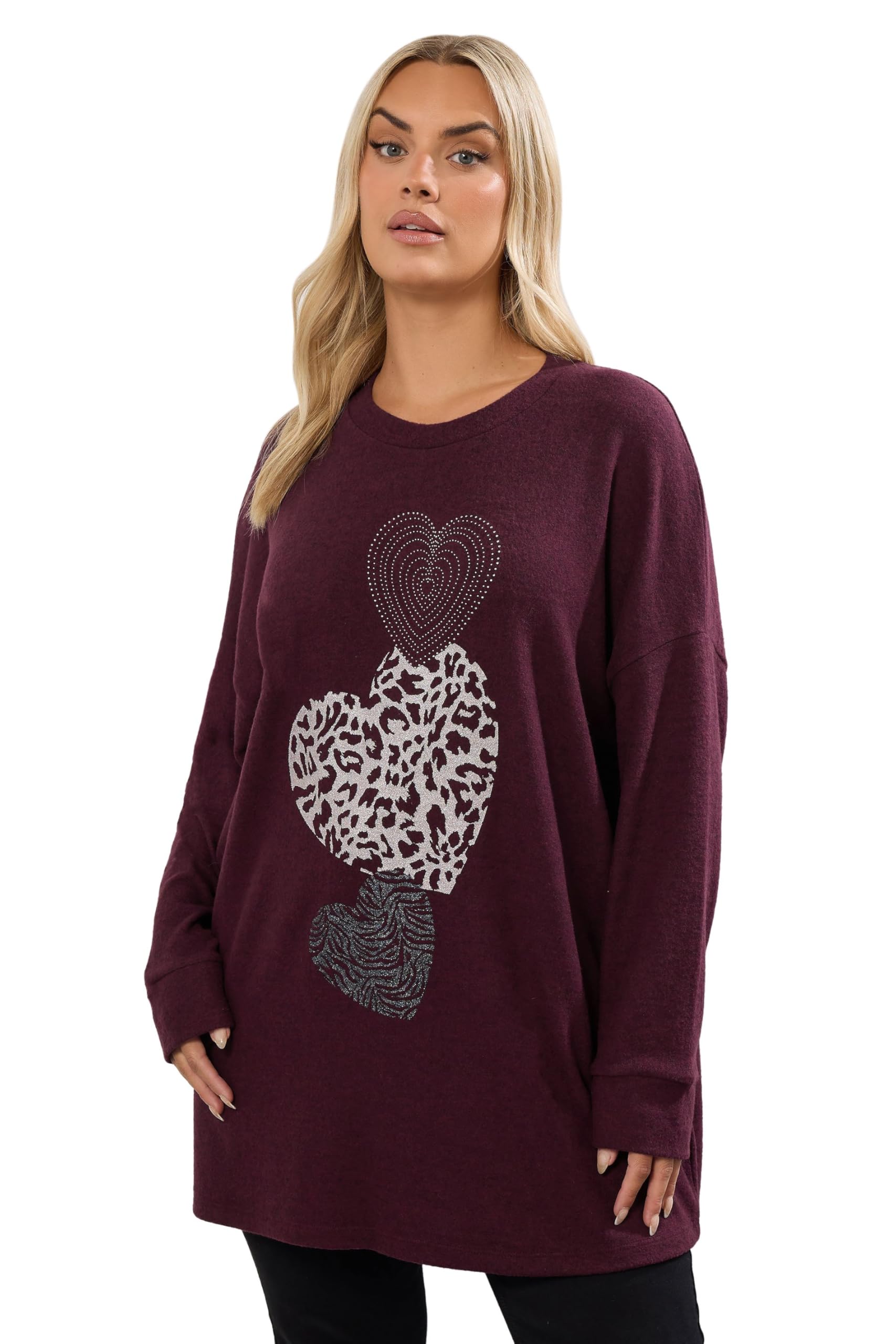 Yours Curve Embellishment Heart Jumper - Women's - Plus Size Curve Purple