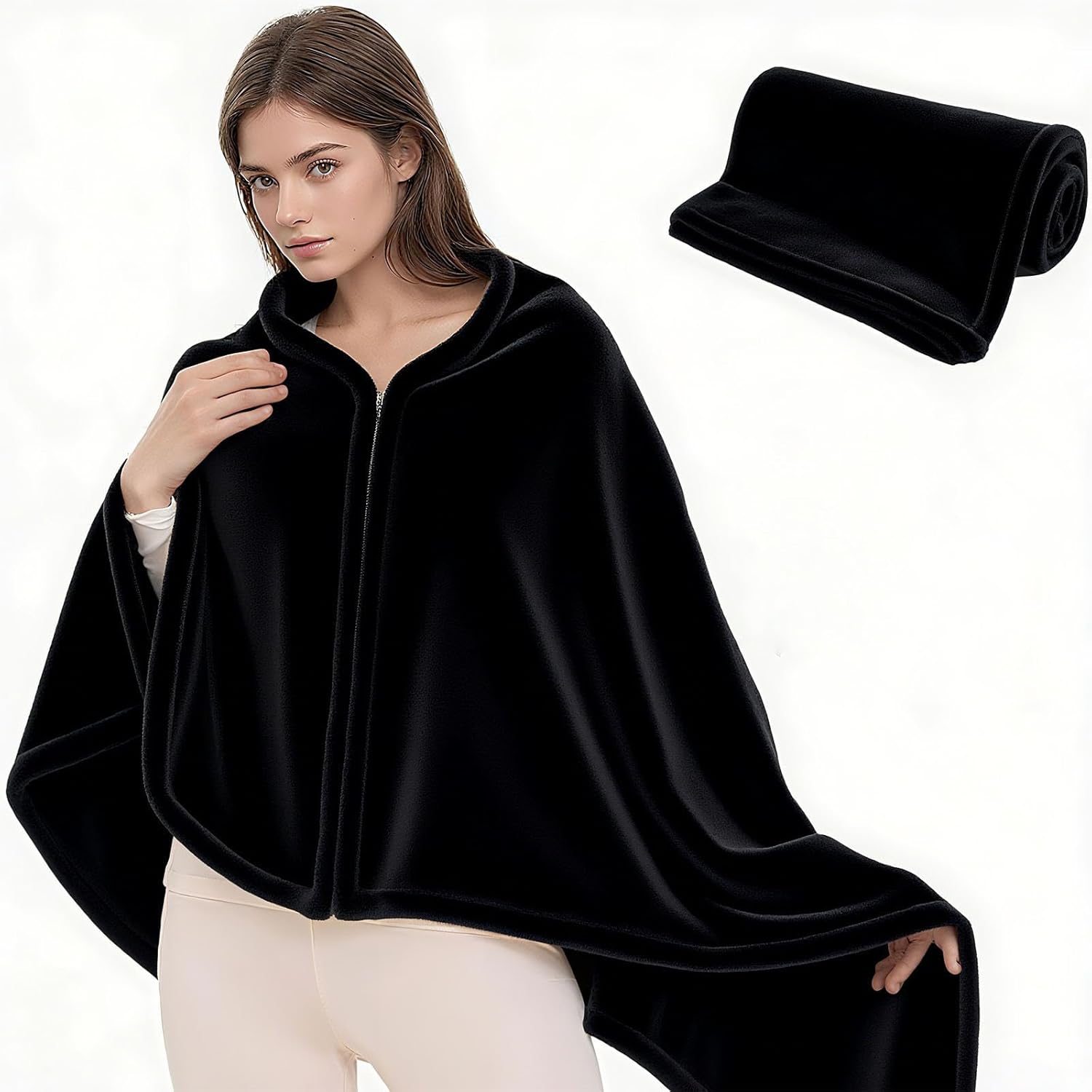 Wearable Blanket Poncho for Women & Men - 59"x31" Flannel Fleece Shawl Wrap, Soft Office Chair Blanket