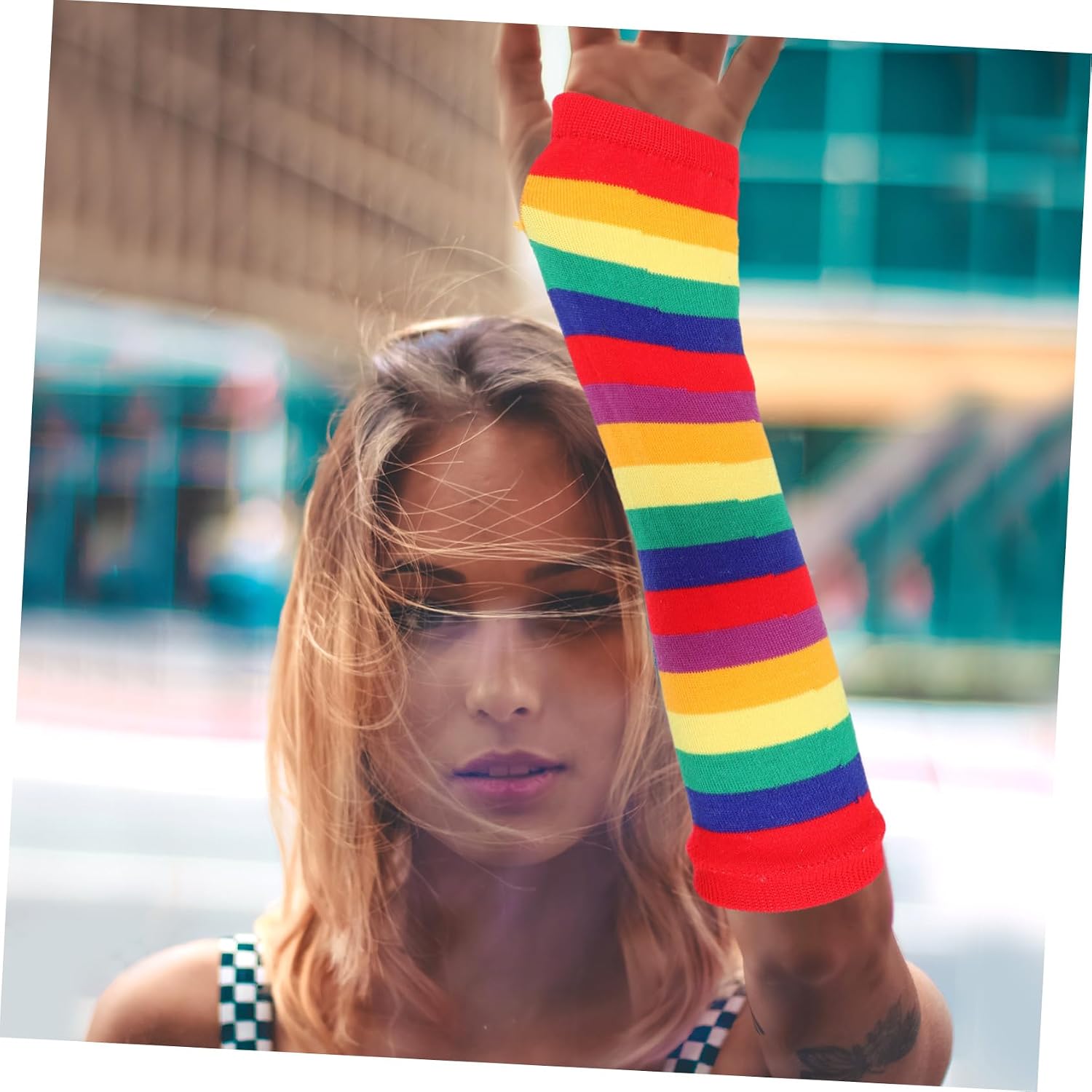 1 Set Rainbow Arm Warmers and Over the Knee Socks for Women Thigh Accessories for Parties Festivals and Cosplay Events Comfortable Design