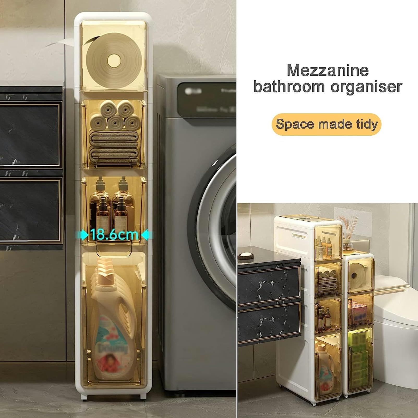 Cassettiera impilabile per bagno, camera da letto, cucina, corridoio, piccolo mobile ad angolo autoportante alto con cassetti (bianco)