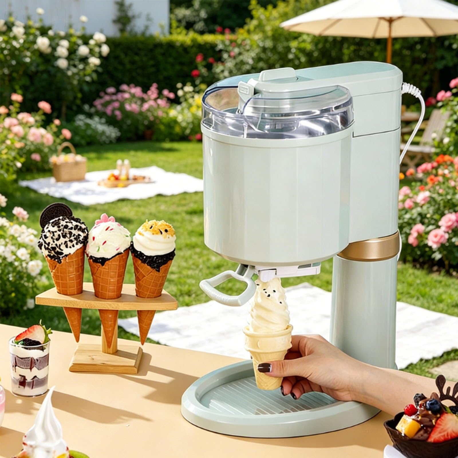 Máquina De Helado Suave, Mini Máquina Automática De 1 L Con Interruptor Giratorio Y Revestimiento Interior De Acero Inoxidable Extraíble Y Lavable, Para Restaurantes, Bares