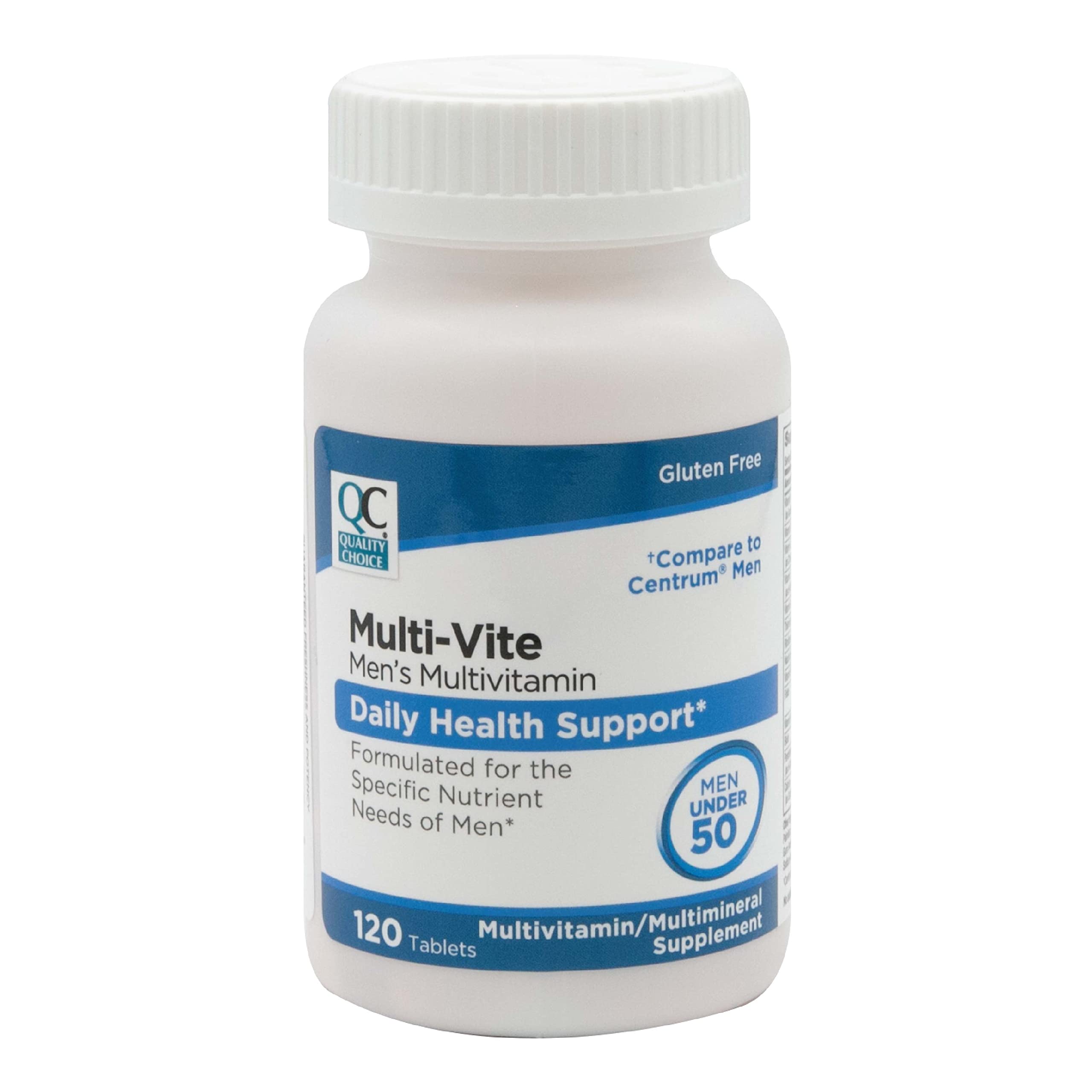 Quality ChoiceMens Multi-Vite, Multivitamin Tablets for Daily Health Support Formulated for Men Under 50 in 120 Count Bottles