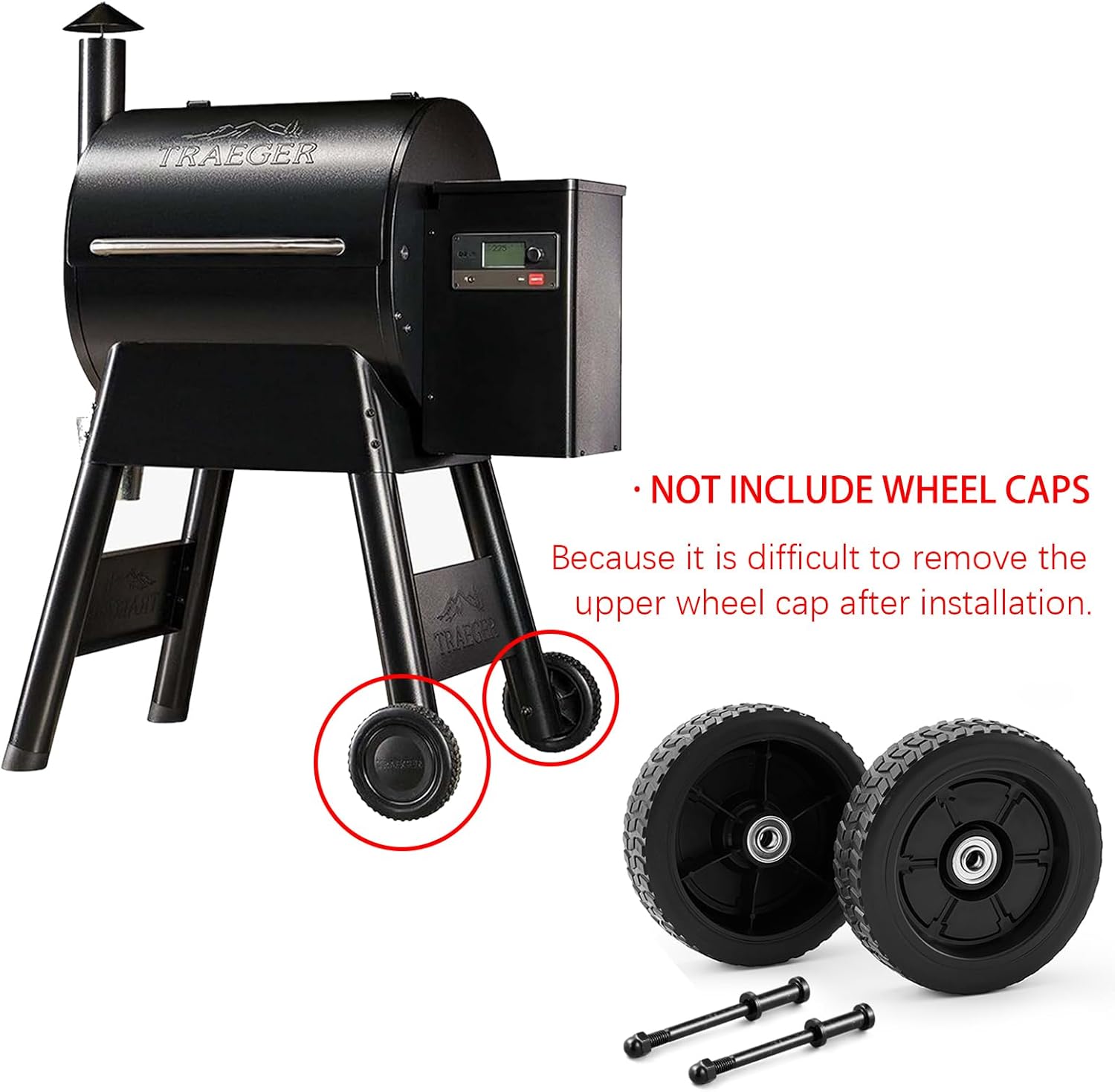 7 Inch Grill Wheels Replacement Parts for Traeger Grill Wheel KIT0138 Pro 34 Bronson 20 Pro 22 Pro 575 Pro 780 Pro 20 Eastwood 22 34 Renegade Pro HDW332 Plastic Black BBQ Wheels Accessories 2PCS
