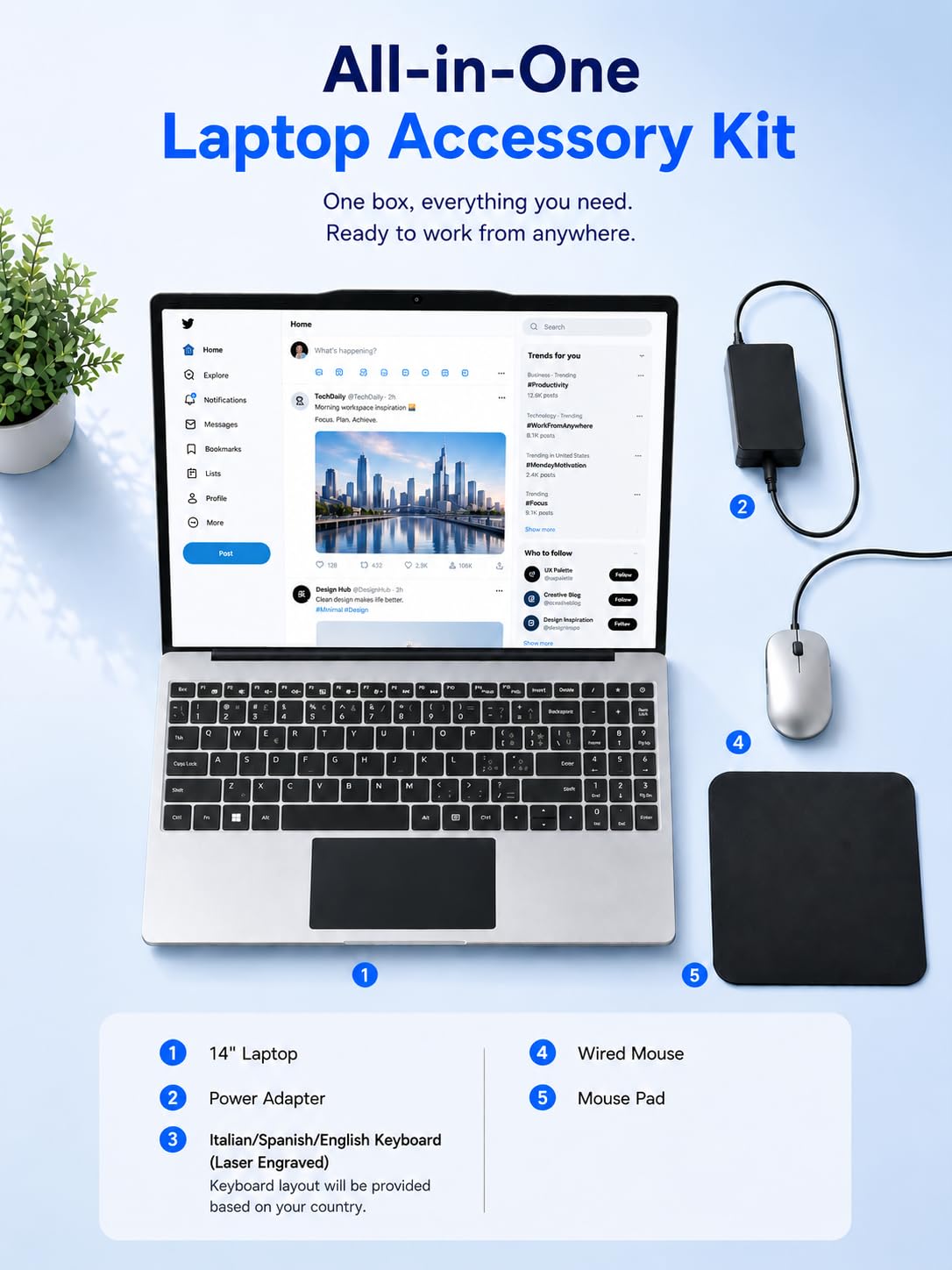 PC Portatile 14 Pollici, Notebook con Processore N100 fino a 3,4 GHz, 16 GB RAM DDR4, SSD 512 GB, Display IPS FHD, USB-C, Win 11 Pro, WiFi 5, HDMI, Laptop Leggero per Lavoro e Studio