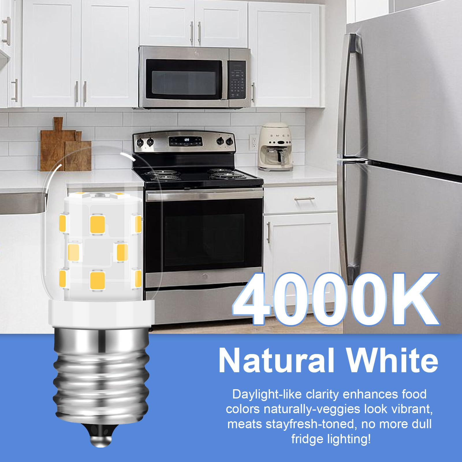 Lampadina a microonde per Whirlpool WMH53521HZ06, WMH53521HZ1/2/4/5, WMH31017AS0/1/2/3/4/5- E17 3W 4000K bianco lampadina LED (2 pezzi)