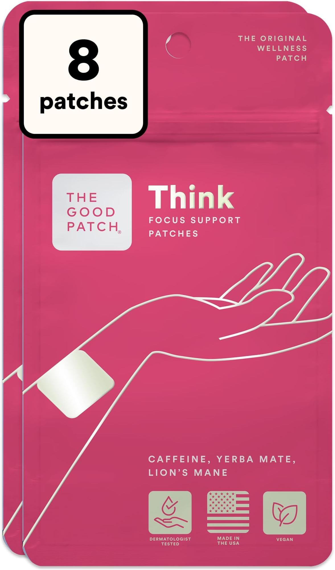 Think Focus Patch (8 Total Patches) | Caffeine, Yerba Mate, Bacopa and Lion’s Mane Patch for Productivity, Work, Studying, Mental Clarity and Daily Focus