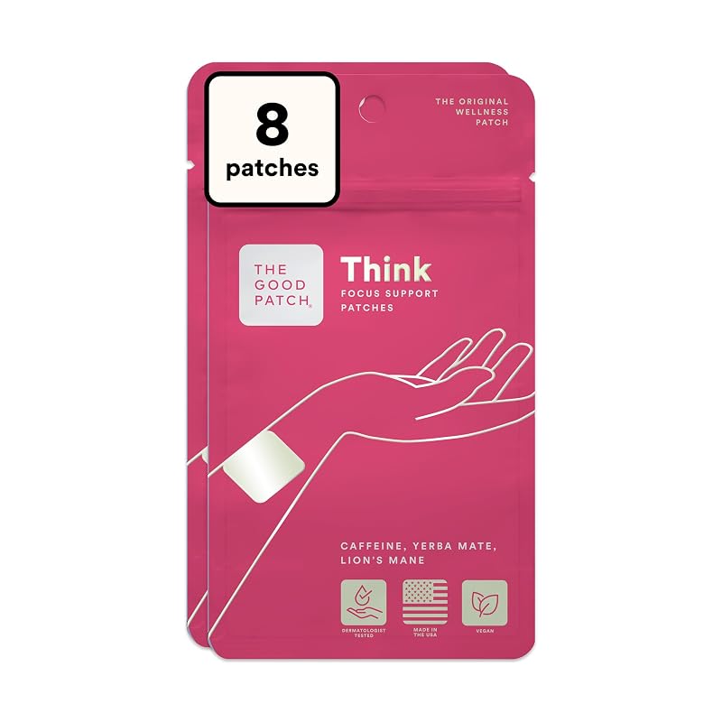 The Good Patch Think Adesivo de Cafeína, Erva-mate, Bacopa e Cogumelo Juba-de-leão 10 mg — 8 adesivos