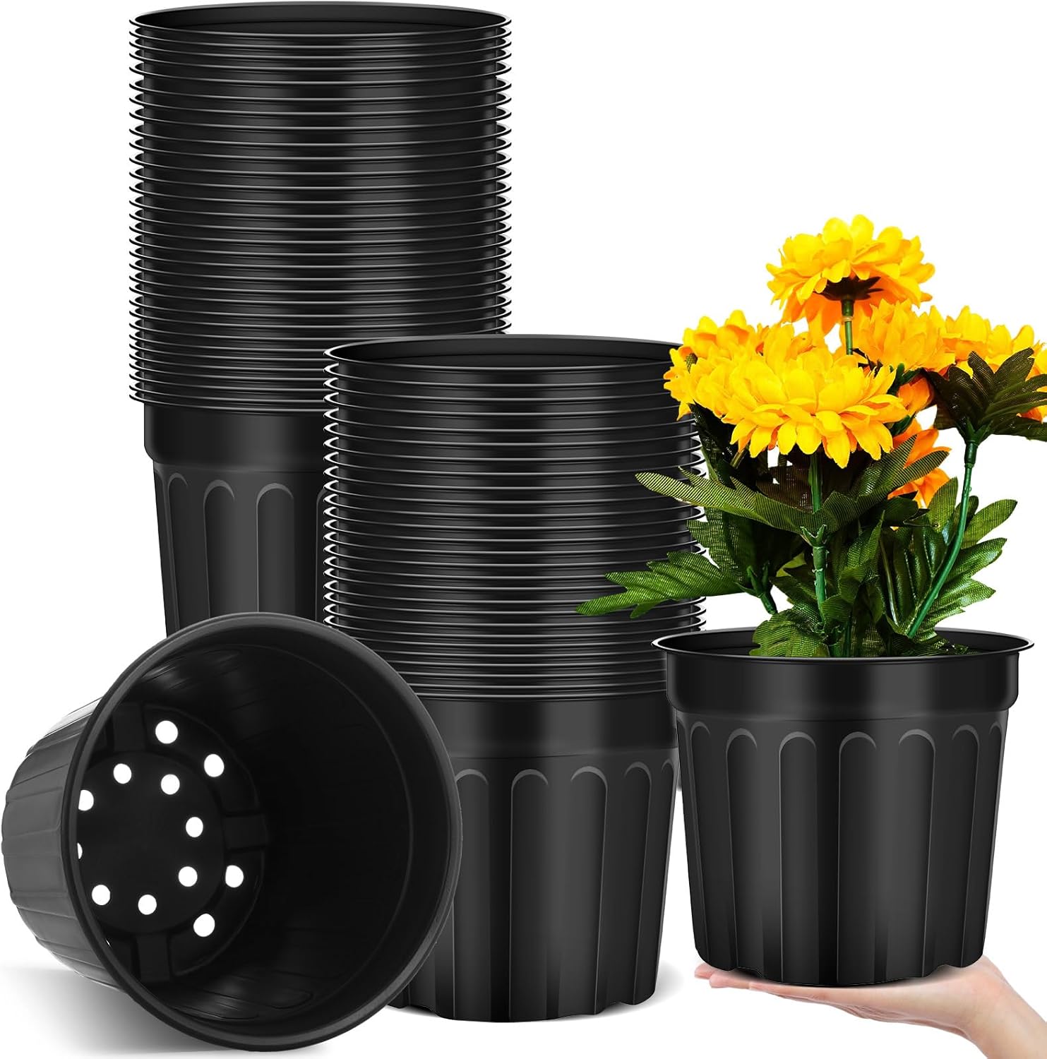40 Pcs 2 Gallon Plant Nursery Pots Bulk Flexible Plastic Pots for Plants Thickened Soft Seed Starting Container with Drainage Hole Garden Pot Flower Container for Succulents Seedlings
