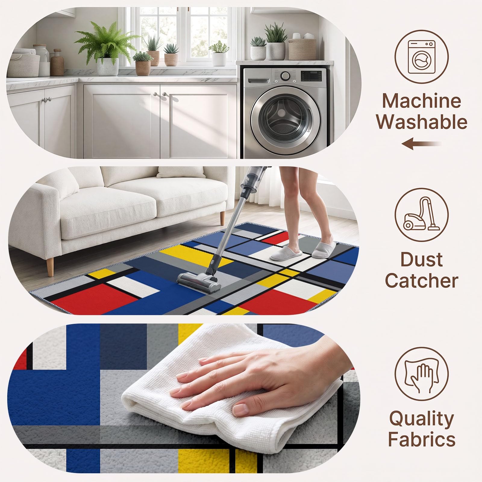 Médiéval Tapis Salon Antidérapant 140 x 200 cm, Patchwork Géométrique Tapis Doux Poil Ras Chambre Adulte Salle a Manger Bureau Cuisine Decoration