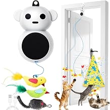 Interactive Cat Toy for Indoor Cats 2 in1 Automatic Hide and Seek Moving Concealed Flying Bird Wand Feather with Chirping Bird Squeaky, Hanging Rechargeable Exercise Cat Toy for Kittens and Adult Cat