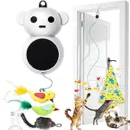 Interactive Cat Toy for Indoor Cats: 2 in1 Automatic Hide and Seek Moving Concealed Flying Bird Wand Feather with Chirping Bird Squeaky, Hanging Rechargeable Exercise Cat Toy for Kittens and Adult Cat