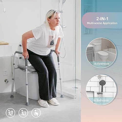 Miniatura 8 de Asiento de inodoro elevado con funda impermeable para patas fundidas para ducha para adultos, elevador de asiento de inodoro para discapacitados con