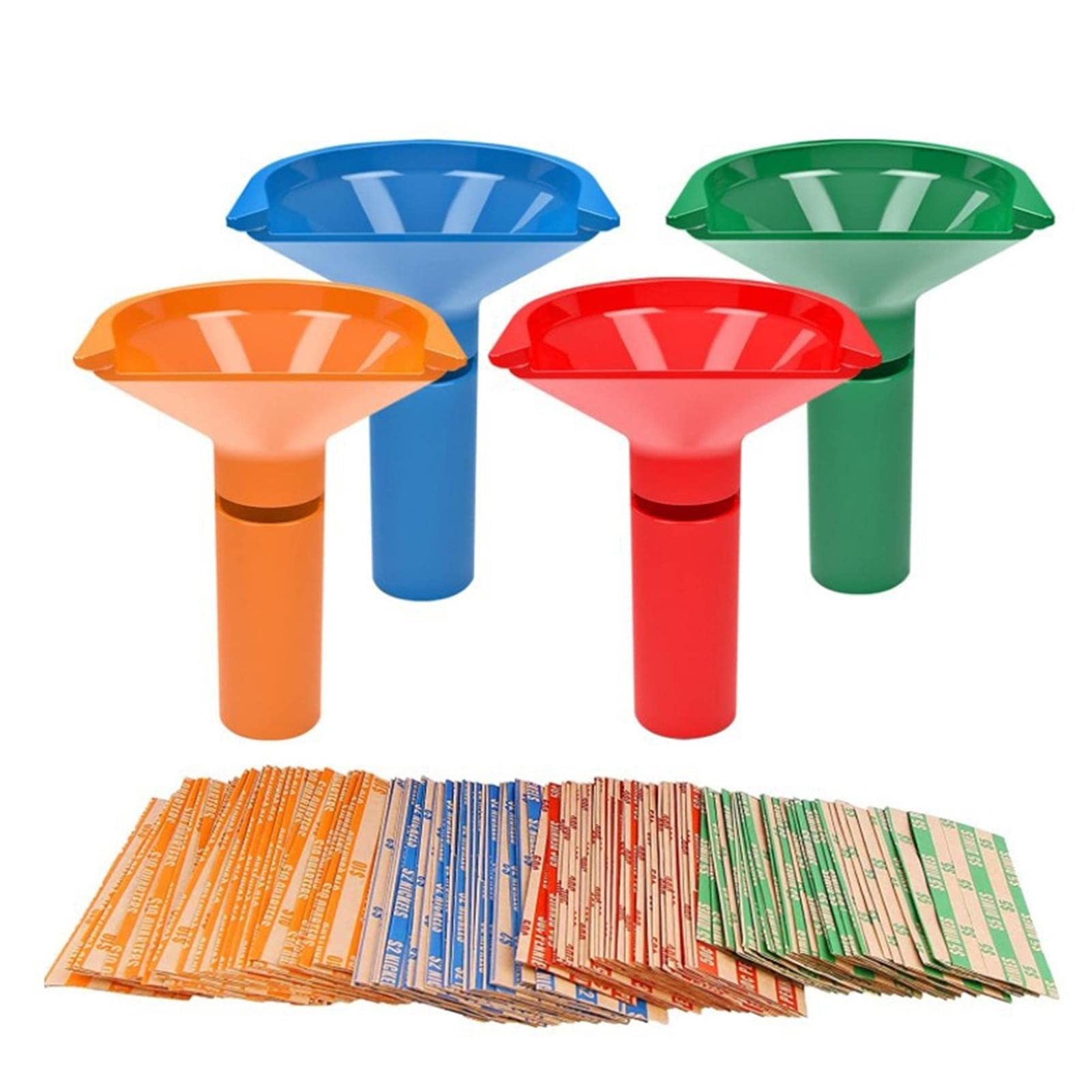 Easy Wrap Tubos para Monedas - Contador y Envoltorios para Rollos Monedas - 4 Tubos y Envolturas Surtidas para Níquel, Diez Centavos, Centavos, Cuarto