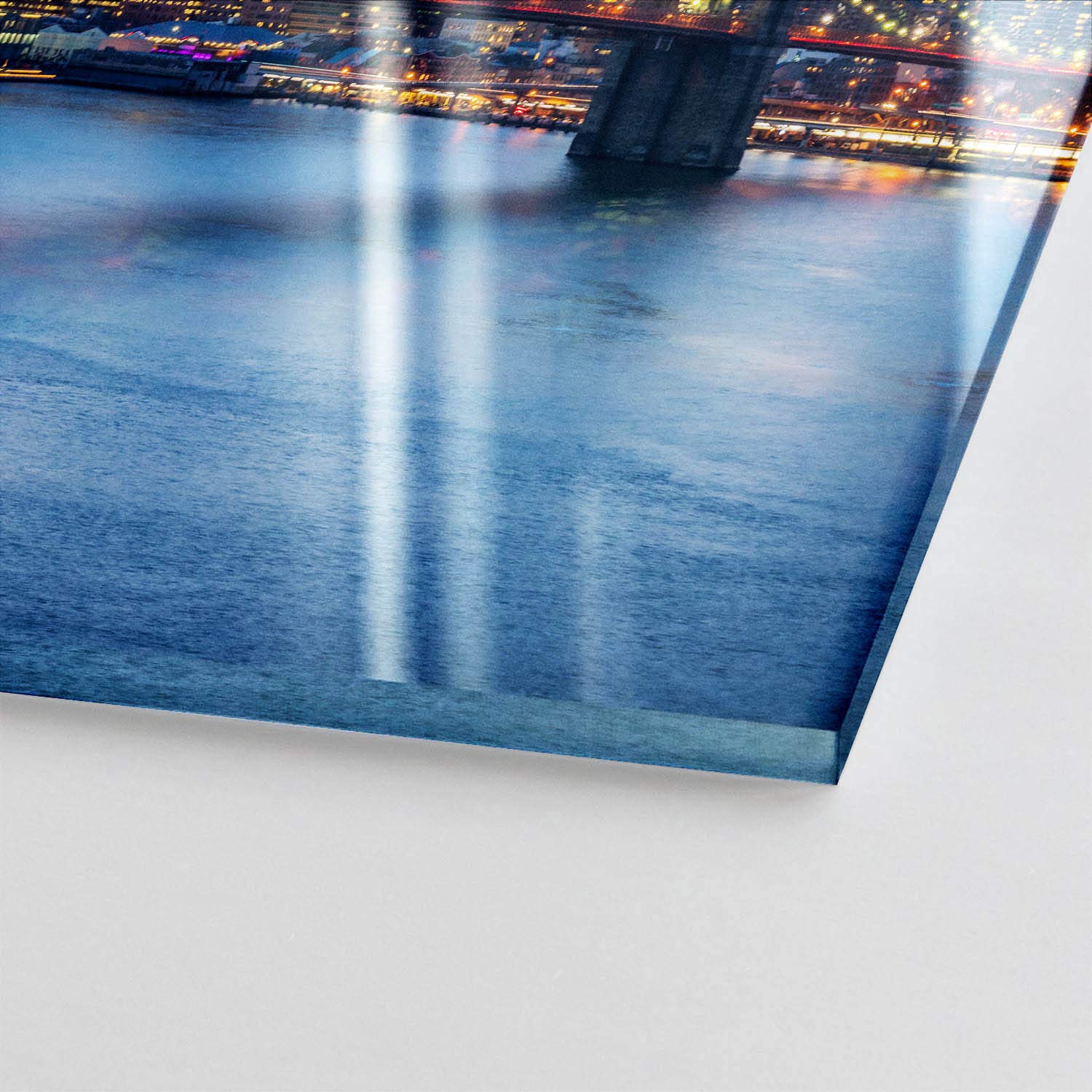 BilderKing Wandbild Skyline Brooklyn Brigde New York - 120cm x 80cm Acrylglas 5mm + Rückrahmen