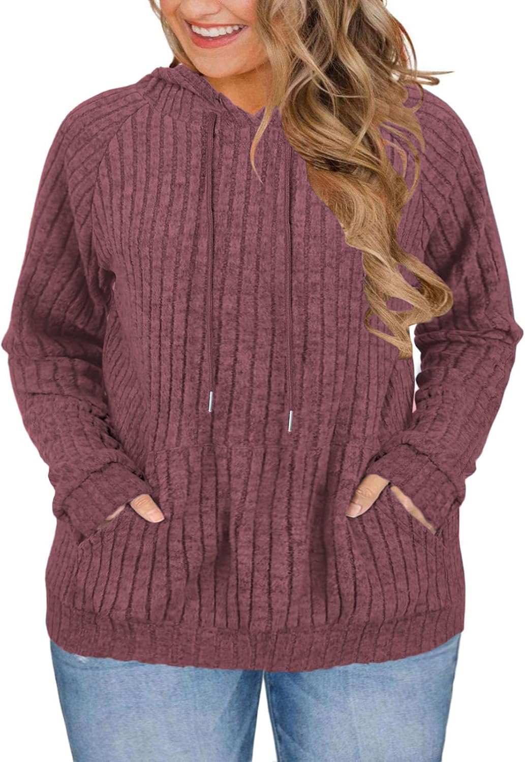 ROSRISS Womens-Plus-Size-Hoodies-Sweatshirts Casual Long Sleeve Pullover Sweaters Dressy Knit Tops with Pockets XL-5XL