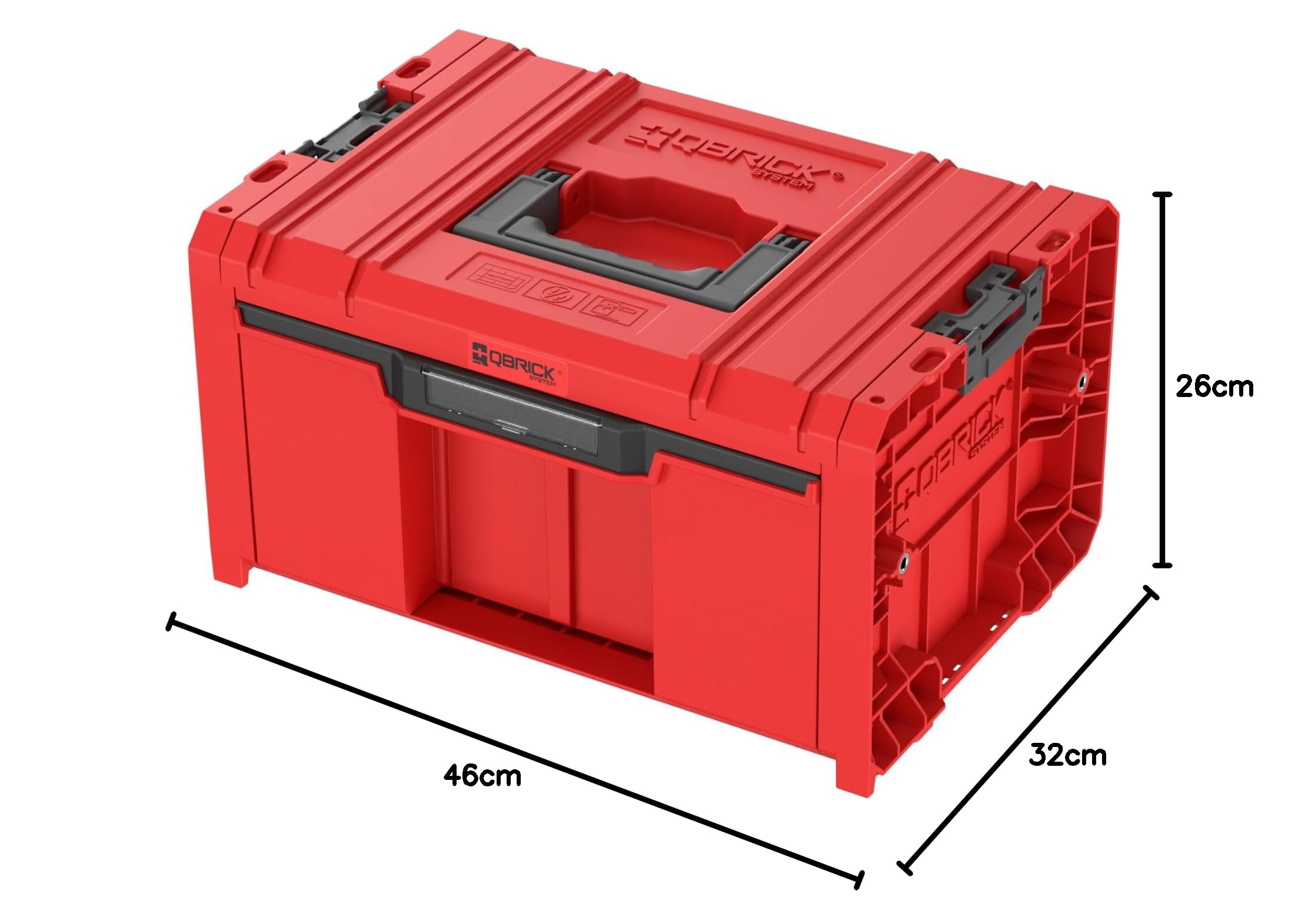 Extra robuste Schublade für schwere Werkzeuge – Der Werkzeugkoffer bietet eine tiefe, voll ausziehbare Schublade auf Metallschienen, ideal für sperrige Elektrowerkzeuge und Handwerkzeuge.