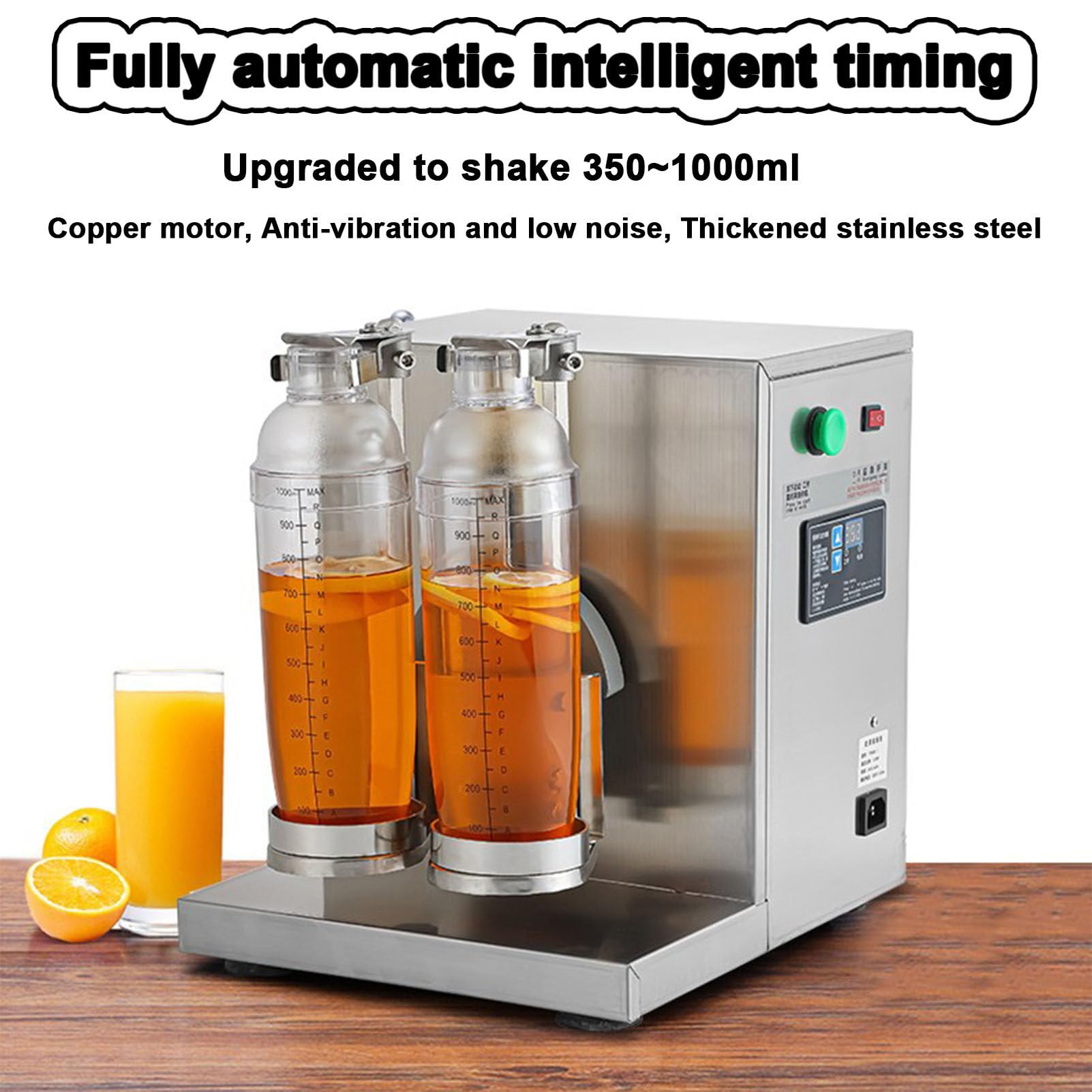 Shaker elettrico per bevande, design automatico a doppia tazza in acciaio inox, per tè al latte, cocktail, succhi di frutta, caffè e vino