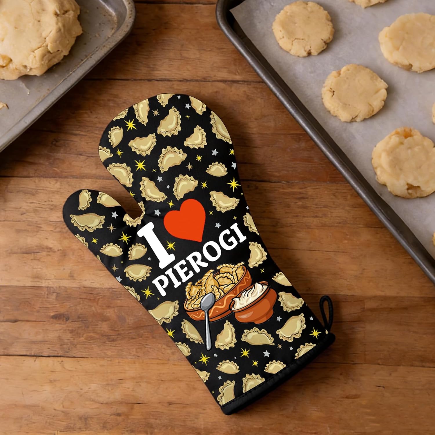 G2TUP Pierogi Oven Mitt Pierogi Oven Glove Polish Dumplings Gifts Pierogi Lover Gifts I Love Pierogi Kitchen Glove (Love Pierogi om)
