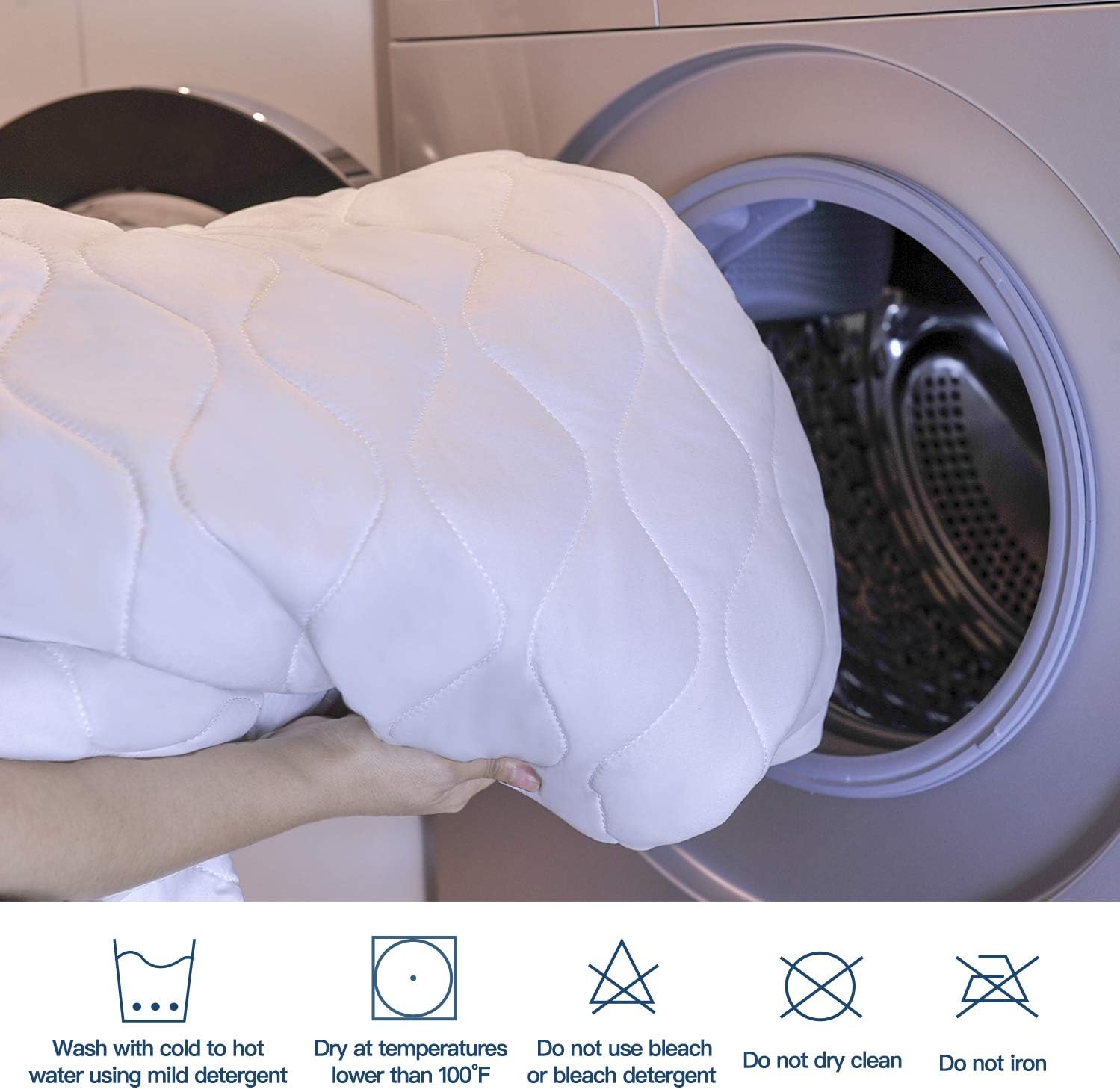 SLEEP ACADEMY Quilted Mattress Pad Protector King - Waterproof Mattress Cover Stretches up to 14 Inches Deep Pocket Noiseless& Durable